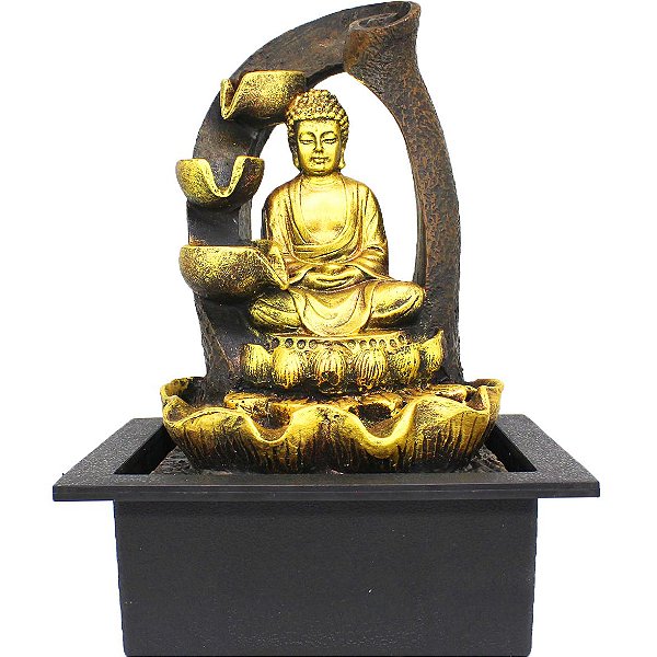 Fonte de Água Decorativa Resina Cascata Iluminação de Led Buda