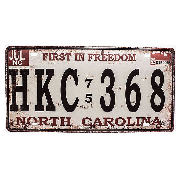 Placa de Carro Antiga Decorativa Metálica Vintage North Carolina
