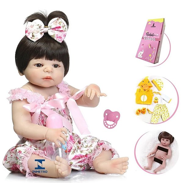 Boneca Bebê Reborn Corpo Silicone Com Enxoval Com Chupeta - ShopJJ