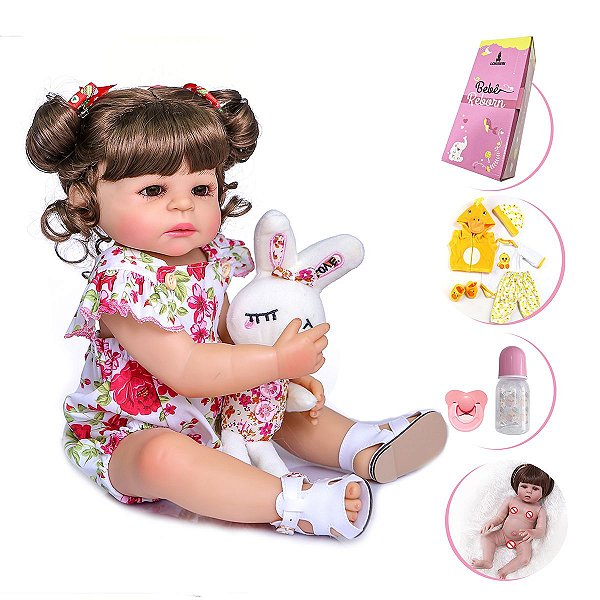 Boneca Bebê Reborn Corpo Silicone Com Enxoval Com Chupeta - ShopJJ