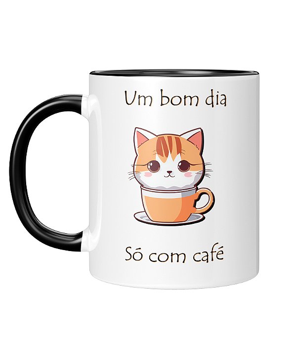 Caneca Personalizada | Pet, Gato, bom dia só com café | Porcelana 325ml