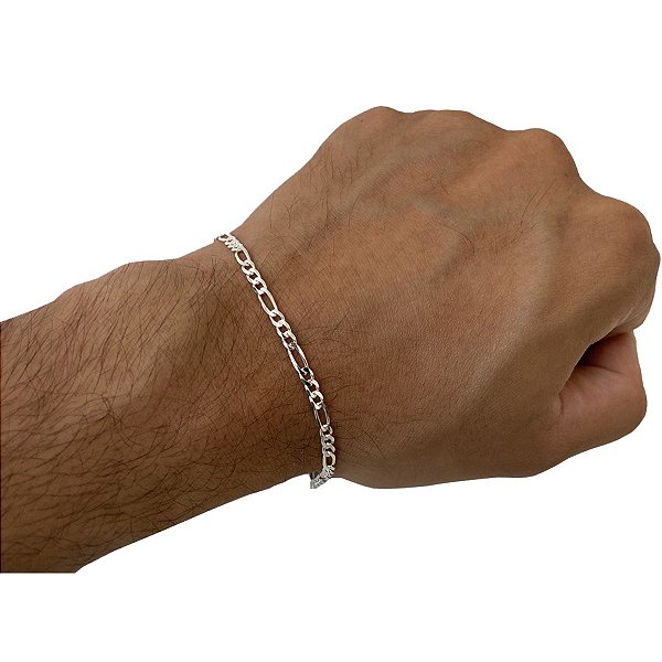 Pulseira Masculina Prata 925 Maciça 3x1 Italiana 3MM