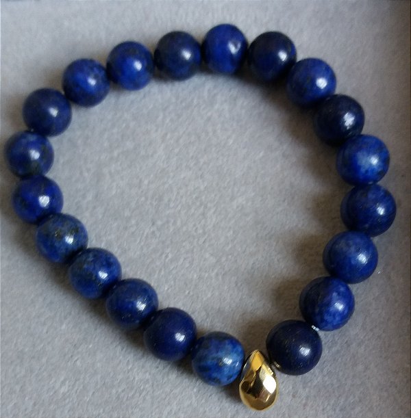 Pulseira Lapis lazuli e Pingente Dourado Facetado