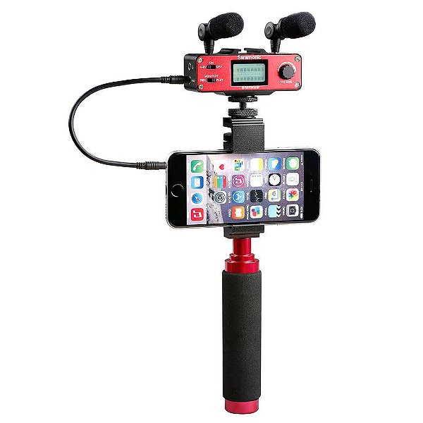 Interface de áudio portátil com dois microfones para celulares