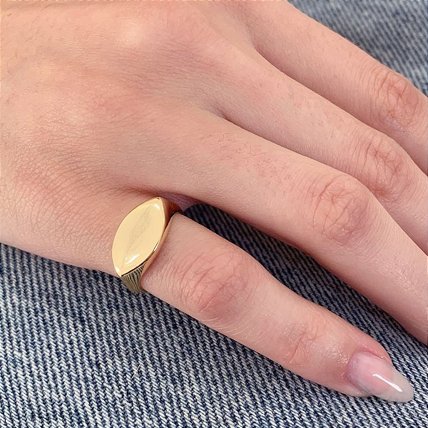 Anel Banhado a Ouro Dedinho Navete Liso Aberto