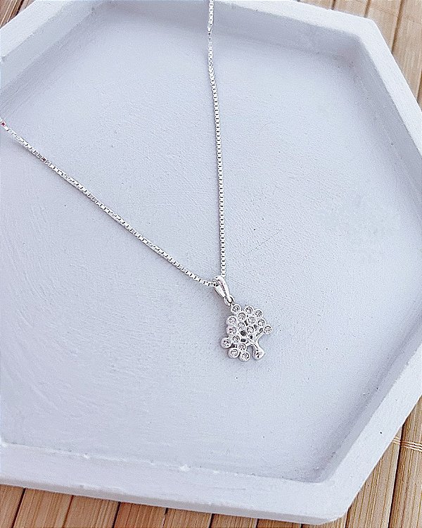 Colar Arvore da Vida Cravejada 1cm 45cm - Prata 925