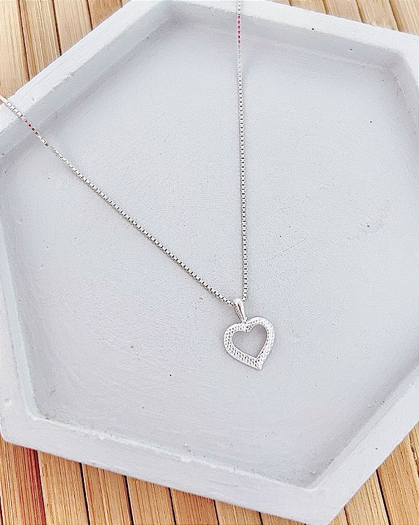 Colar Coração Vazado Trabalhado 1cm 45cm - Prata 925