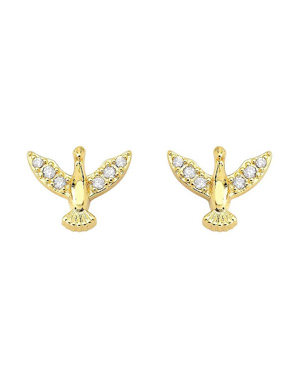 Brinco Espirito Santo Cravejado 1cm - Banho de Ouro 18k