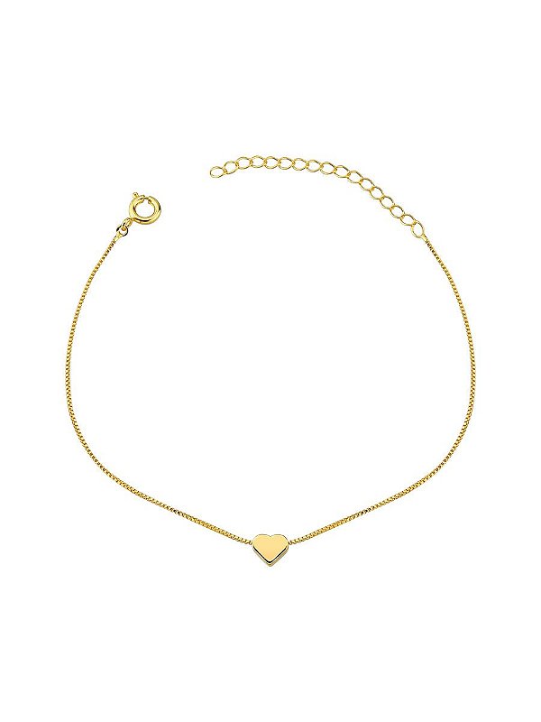 Pulseira Plaquinha Coração 16cm + 5cm extensor - Banho de Ouro 18k