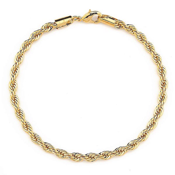 Pulseira Cordão Baiano 4mm 18cm - Banho de Ouro 18k