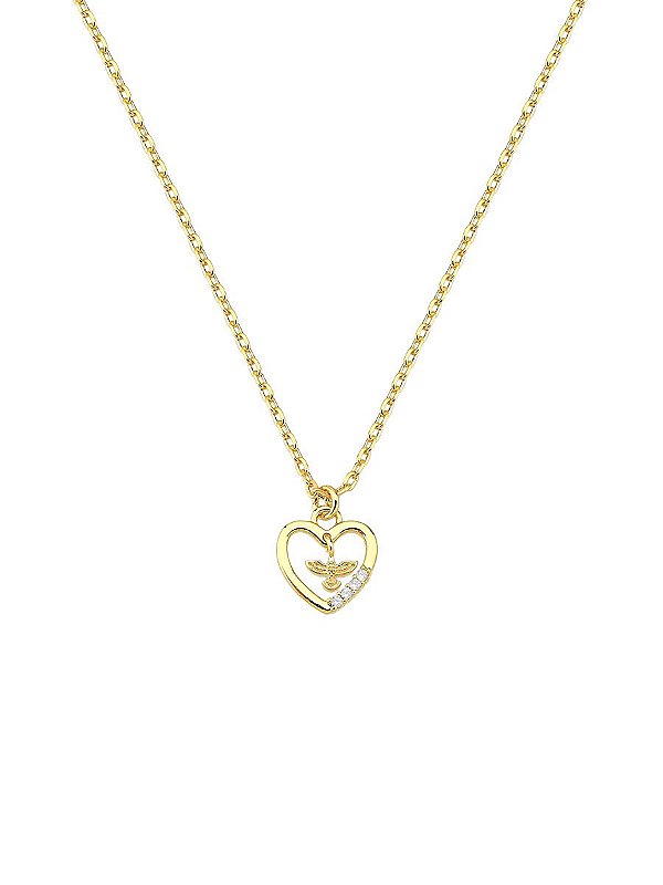 Colar Coração Vazado c/ Espirito Santo 45cm + 5cm de extensor - Banho de Ouro 18k
