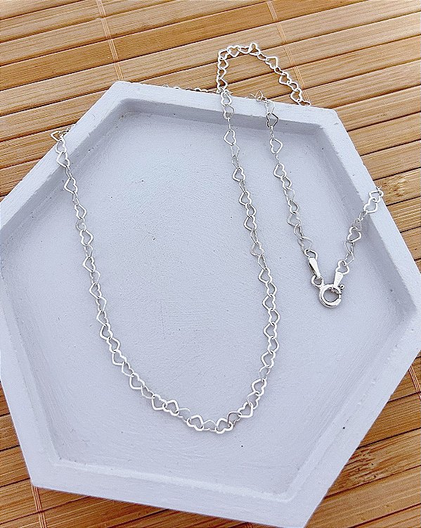 Colar Elo Coração 45cm - Prata 925