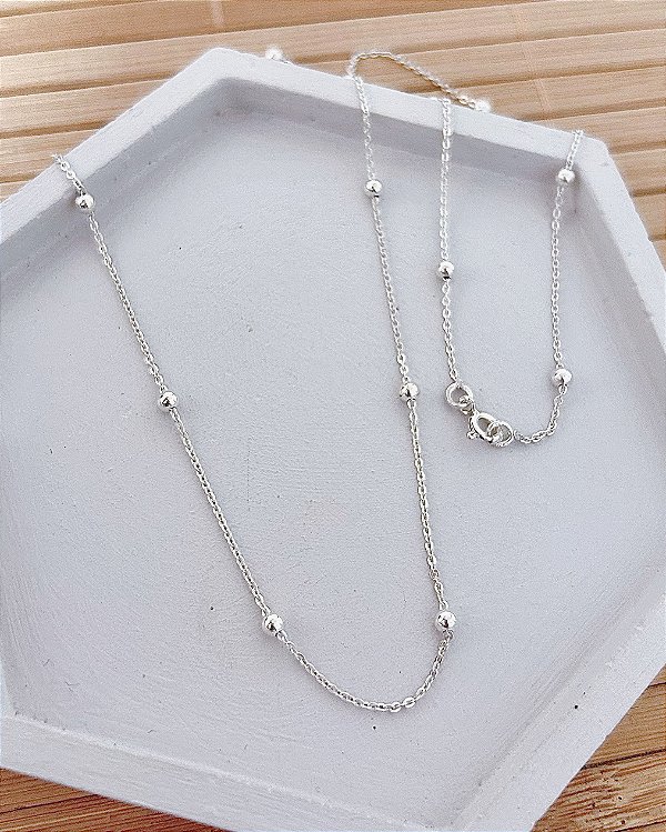 Colar Elo Português c/ Bolinhas 45cm - Prata 925