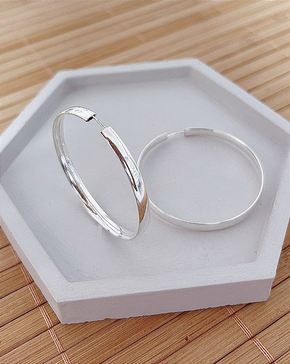 Brinco Argola Meia Cana Grossa 4mm 4,3cm - Prata 925