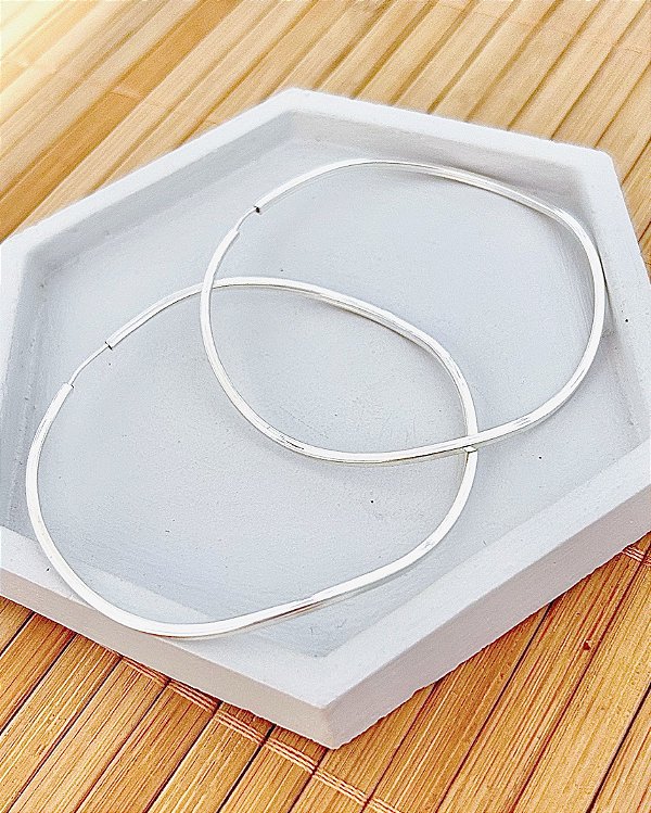 Brinco Argola Fio Quadrado Ondulado Encaixe 6,3mm - Prata 925