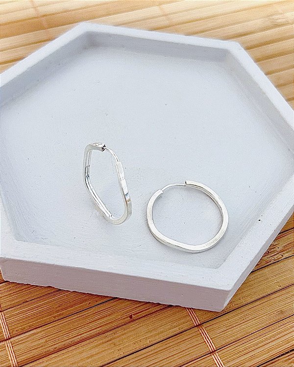 Brinco Argola Fio Quadrado Ondulado Encaixe 2,3mm - Prata 925