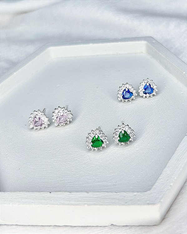 Brinco Zircônia Coração c/ Cravejado 0,9mm - Prata 925