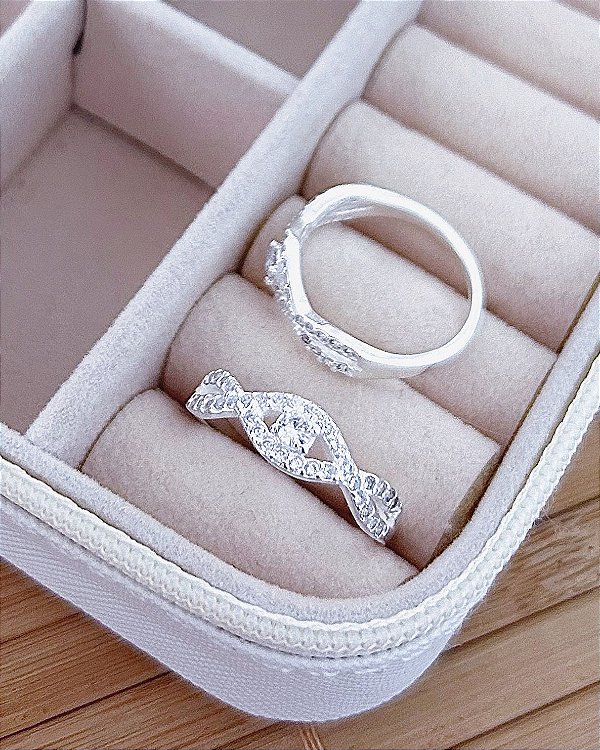 Anel Trançado Cravejado - Prata 925