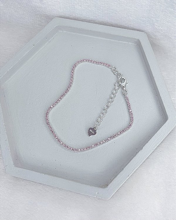 Pulseira Riviera Rosa Claro 2mm 17cm + 5cm de Extensor - Prata 925
