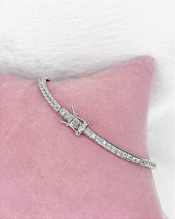 Pulseira Riviera Cristal c/ Fecho Gaveta 3mm 19cm - Prata 925