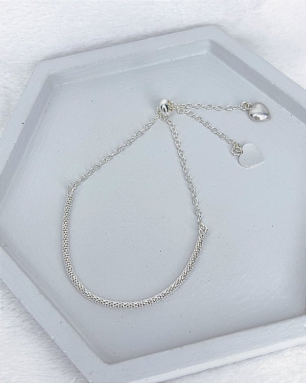 Pulseira Pipoca Modelo Gravatinha 21cm Ajustável - Prata 925