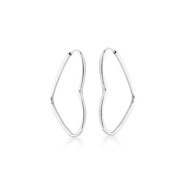 Brinco Argola Coração Fio Redondo 4cm - Prata 925