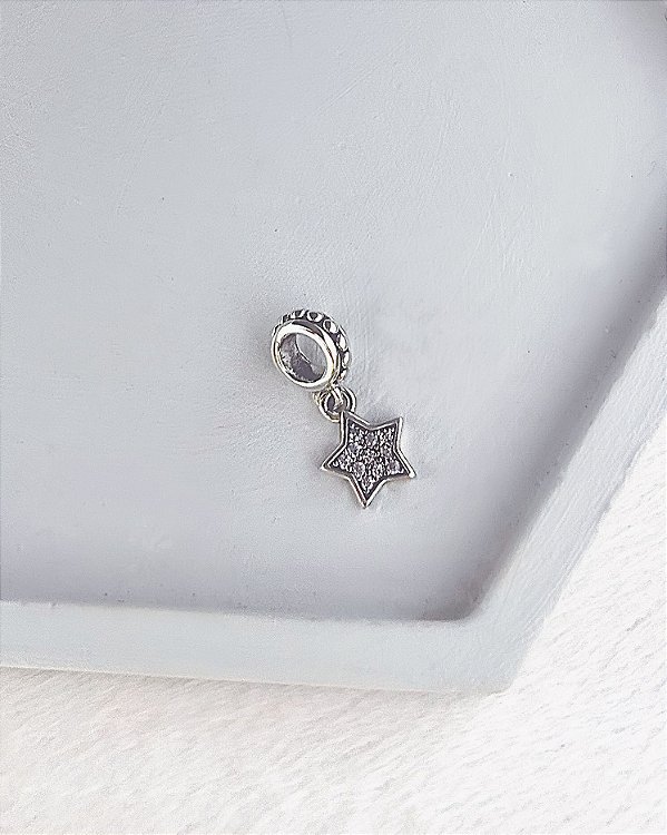 Berloque Estrela Cravejada Pendurada - Prata 925