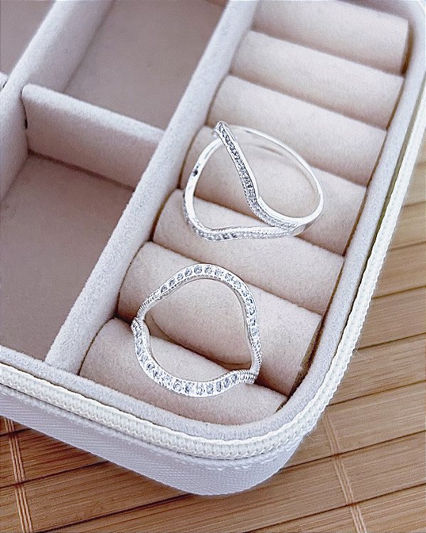 Anel 2 Bordas Cravejadas - Prata 925