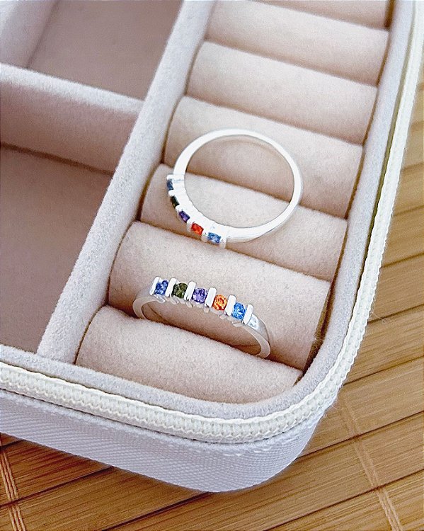 Anel Aparador 5 Zircônias Cravejadas Colors - Prata 925