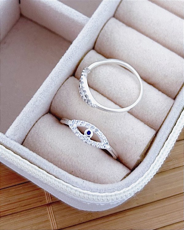 Anel Olho Grego Vazado Cravejado - Prata 925