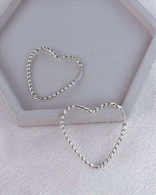 Brinco Argola Coração Torcido Encaixe 2mm x 3,5cm - Prata 925