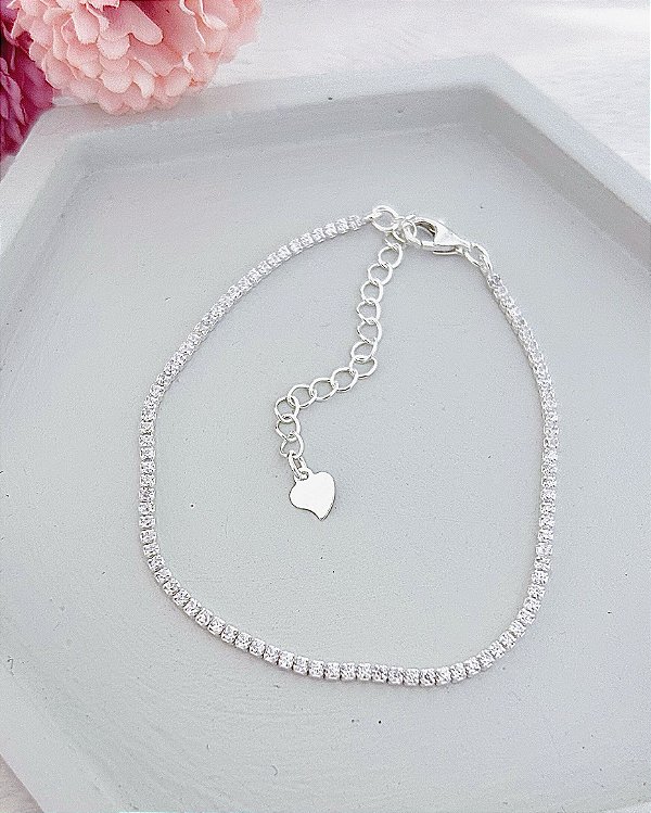 Pulseira Riviera Cristal 1,5mm 17cm + 5cm de extensor - Prata 925