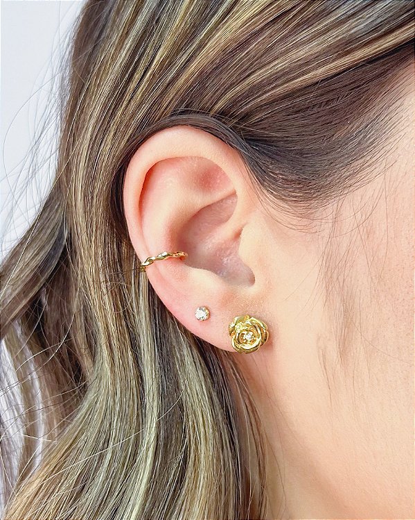 Brinco Piercing Fake Torcido - Banho de Ouro 18k