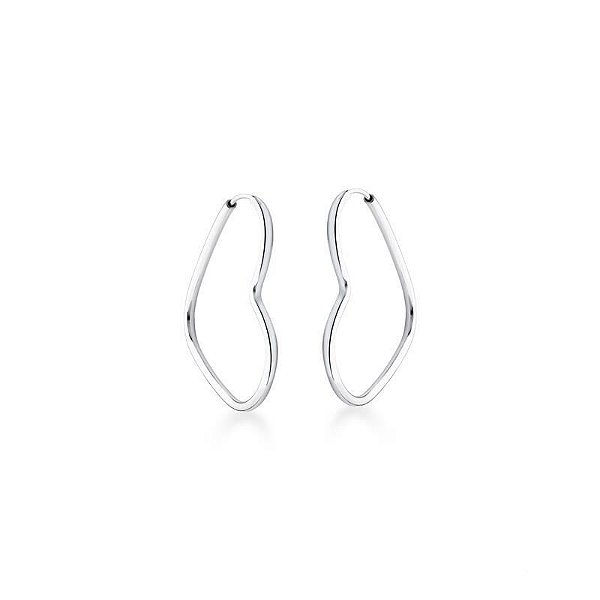 Brinco Argola Coração Encaixe 3cm - Prata 925