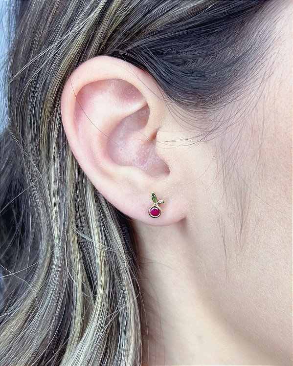 Brinco Infantil Cereja 0,5cm - Banho de Ouro 18k