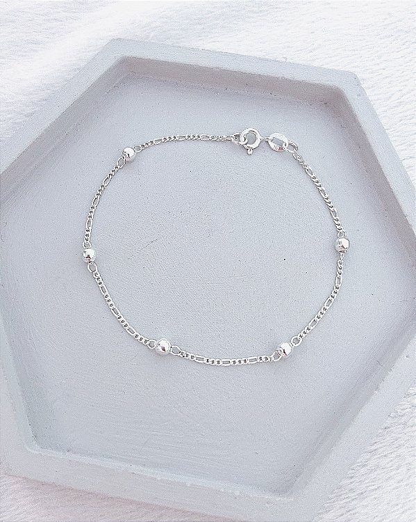 Pulseira 3x1 c/ 5 Bolinhas 19cm - Prata 925