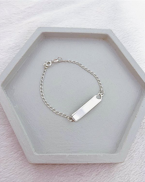 Pulseira Infantil Plaquinha Coração Vazado Lateral 15cm - Prata 925