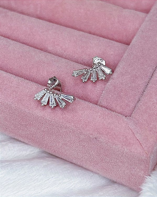 Brinco Ear Cuff Zircônia Baguete 1,3cm - Prata 925