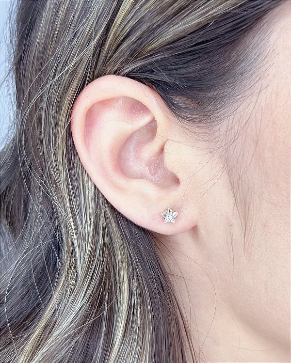 Brinco Infantil Estrela Zircônia 0,5cm - Banho de Ouro 18k