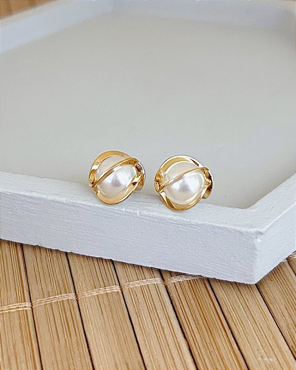 Brinco Perola c/ Arabescos - Banho de Ouro 18k