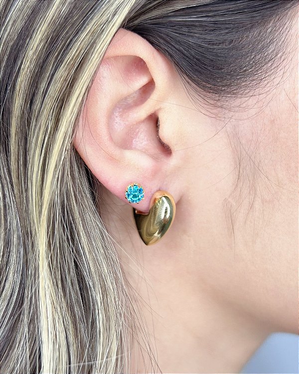 Brinco Argola Coração Puffer 1,7cm - Banho de Ouro 18k