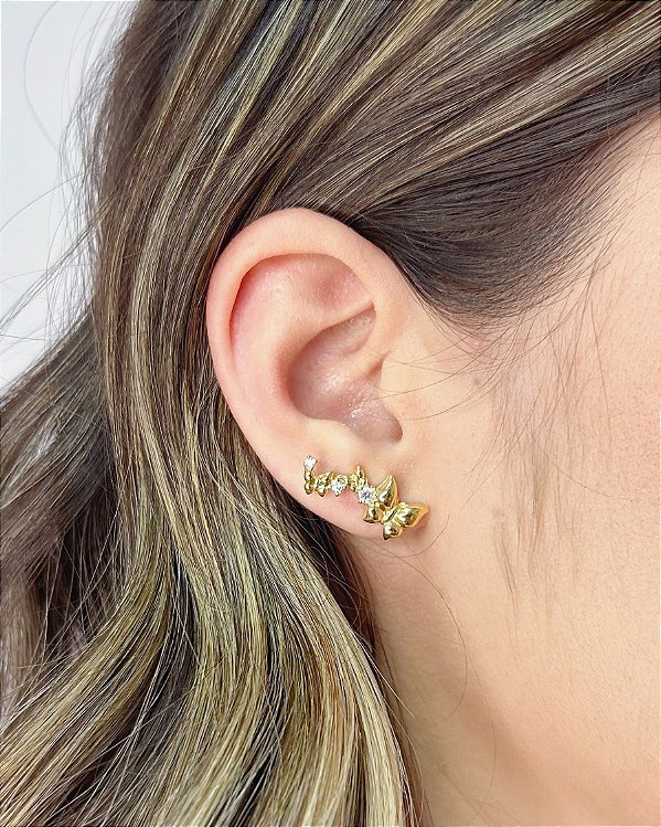 Brinco Ear Cuff Borboletas - Banho de Ouro 18k