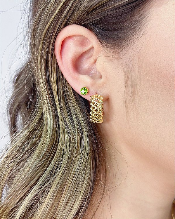 Brinco Argola Trama Vazada 2,2cm - Banho de Ouro 18k