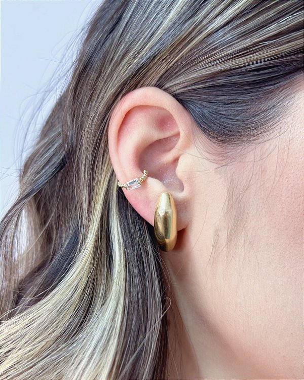 Brinco Meia Argola Lapidada 2,4cm - Banho de Ouro 18k