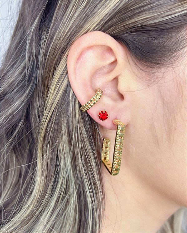 Brinco Argola Retangular Vazada 3cm - Banho de Ouro 18k