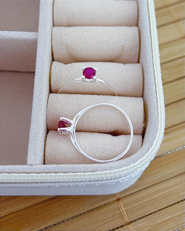 Anel Solitario Zircônia Pink - Prata 925