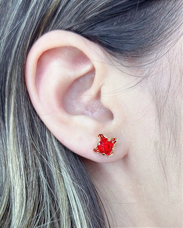 Brinco Trevo c/ Zircônia  1cm - Banho de Ouro 18k