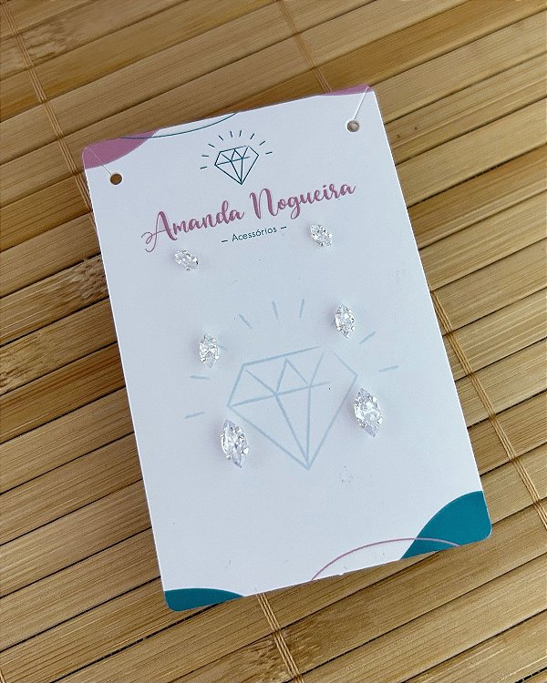 Brinco Trio Zircônia Navete - Prata 925