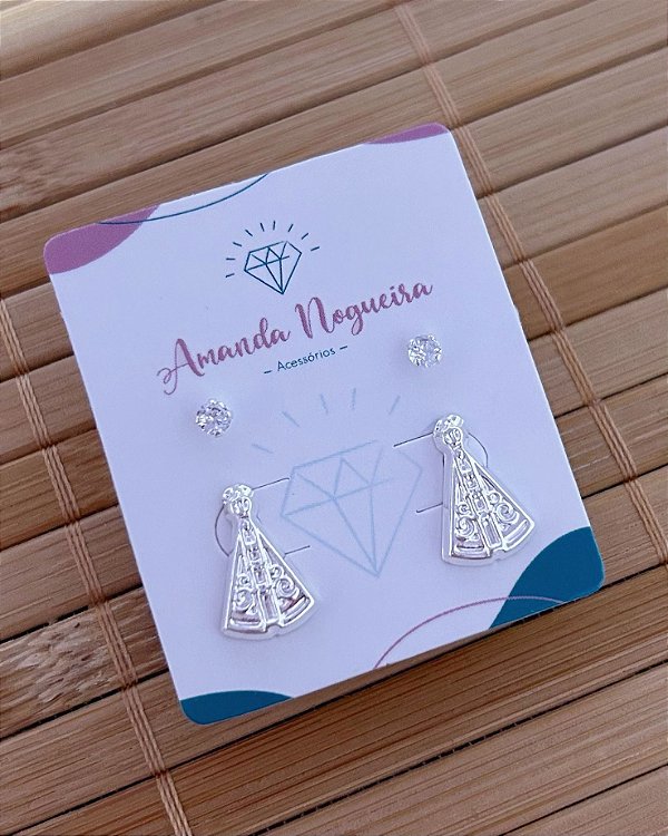 Brinco Duo Ponto de Luz e Nossa Senhora - Prata 925
