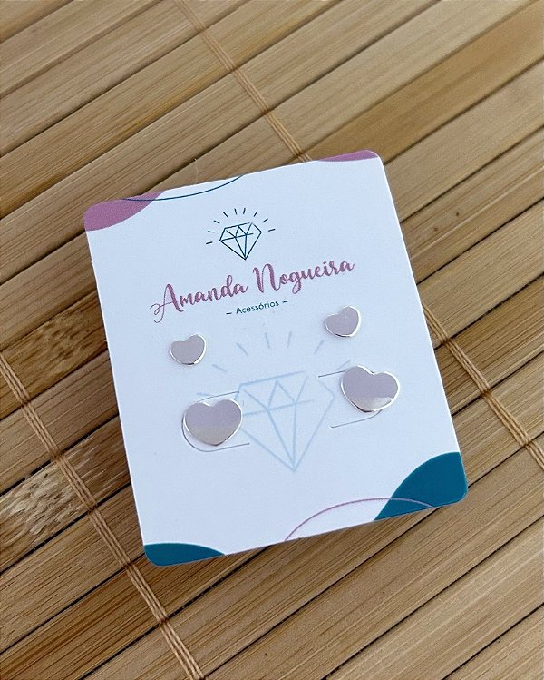 Brinco Duo Coração Fofo Pequeno e Medio - Prata 925